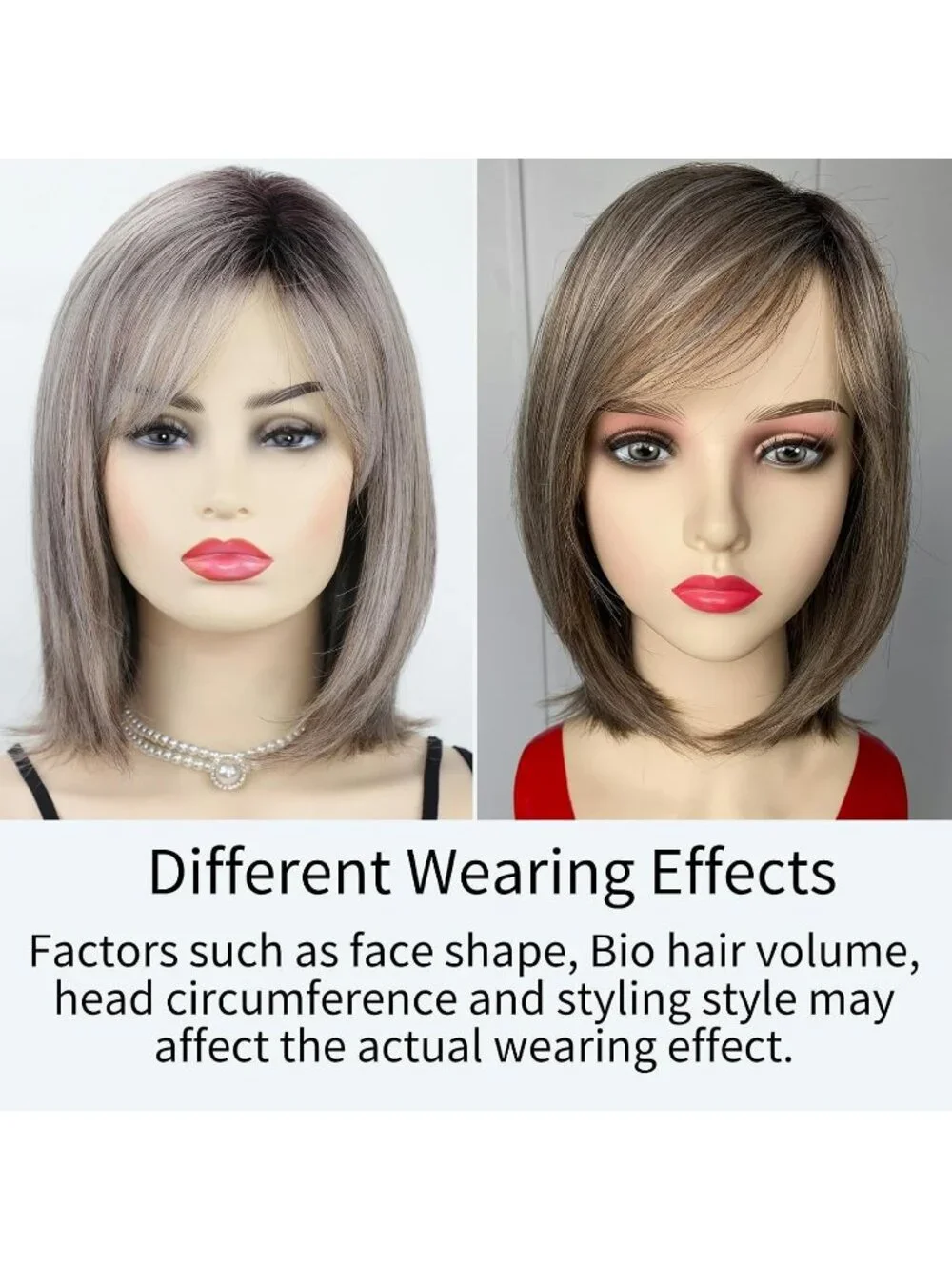 Women's Grey 12 Inch Mid Length Heat Synthetic Straight Layered Bob Wigs